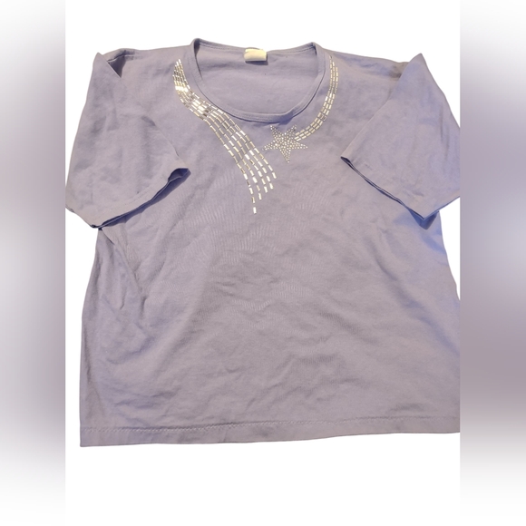 Anvil Tops - Vintage Anvil Purple Bedazzled Top Single Stitch Large Casual Shooting Star